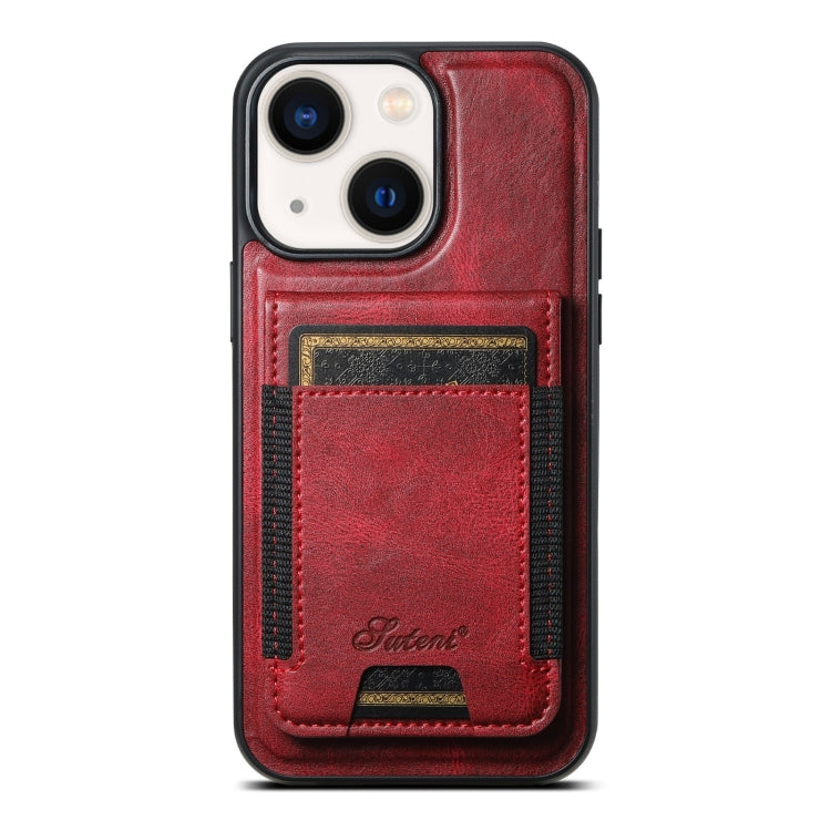 For iPhone 14 Plus Suteni H17 Oil Eax Leather MagSafe Detachable Wallet Phone Case(Red) - iPhone 14 Plus Cases by Suteni | Online Shopping South Africa | PMC Jewellery | Buy Now Pay Later Mobicred