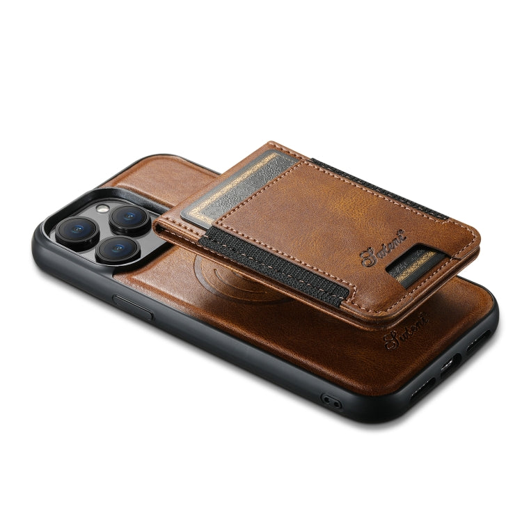 For iPhone 14 Suteni H17 Oil Eax Leather MagSafe Detachable Wallet Phone Case(Brown) - iPhone 14 Cases by Suteni | Online Shopping South Africa | PMC Jewellery | Buy Now Pay Later Mobicred