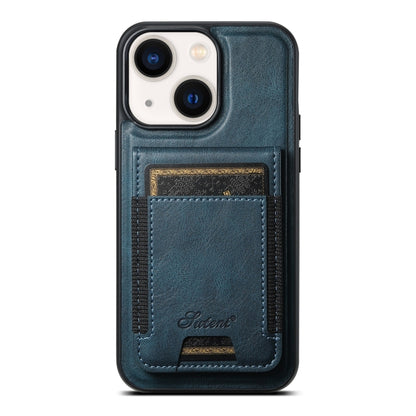 For iPhone 14 Suteni H17 Oil Eax Leather MagSafe Detachable Wallet Phone Case(Blue) - iPhone 14 Cases by Suteni | Online Shopping South Africa | PMC Jewellery | Buy Now Pay Later Mobicred