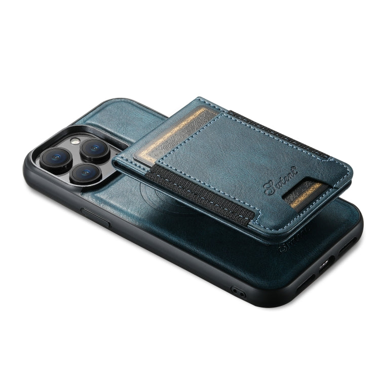 For iPhone 14 Suteni H17 Oil Eax Leather MagSafe Detachable Wallet Phone Case(Blue) - iPhone 14 Cases by Suteni | Online Shopping South Africa | PMC Jewellery | Buy Now Pay Later Mobicred