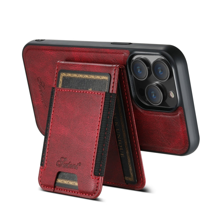 For iPhone 14 Pro Suteni H17 Oil Eax Leather MagSafe Detachable Wallet Phone Case(Red) - iPhone 14 Pro Cases by Suteni | Online Shopping South Africa | PMC Jewellery | Buy Now Pay Later Mobicred