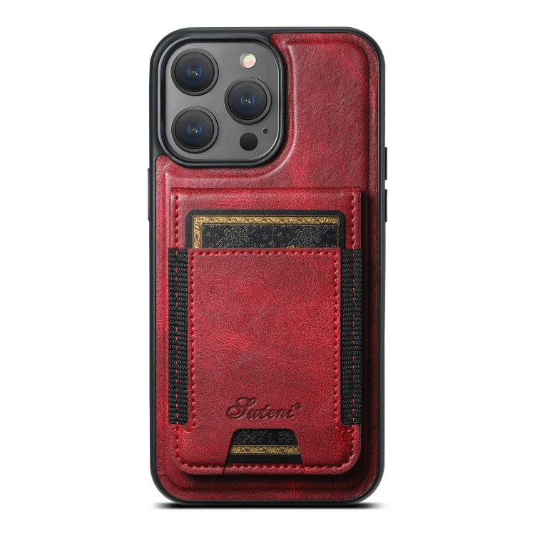 For iPhone 16 Pro Max Suteni H17 Oil Eax Leather MagSafe Detachable Wallet Phone Case(Red) - iPhone 16 Pro Max Cases by Suteni | Online Shopping South Africa | PMC Jewellery | Buy Now Pay Later Mobicred