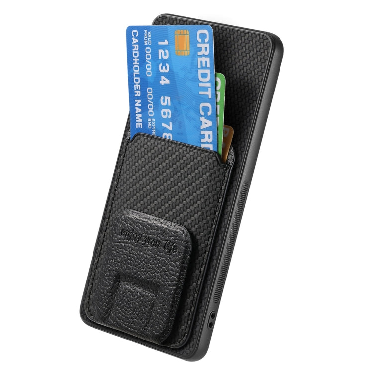 For Samsung Galaxy S25 5G Carbon Fiber Card Bag Fold Stand Phone Case(Black) -  by PMC Jewellery | Online Shopping South Africa | PMC Jewellery | Buy Now Pay Later Mobicred