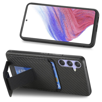 For Samsung Galaxy S25 5G Carbon Fiber Card Bag Fold Stand Phone Case(Black) -  by PMC Jewellery | Online Shopping South Africa | PMC Jewellery | Buy Now Pay Later Mobicred