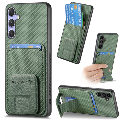 For Samsung Galaxy S25 5G Carbon Fiber Card Bag Fold Stand Phone Case(Green) -  by PMC Jewellery | Online Shopping South Africa | PMC Jewellery | Buy Now Pay Later Mobicred