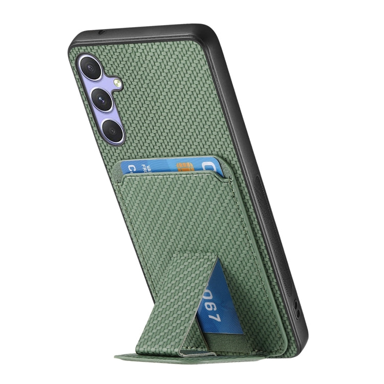 For Samsung Galaxy S25 5G Carbon Fiber Card Bag Fold Stand Phone Case(Green) -  by PMC Jewellery | Online Shopping South Africa | PMC Jewellery | Buy Now Pay Later Mobicred