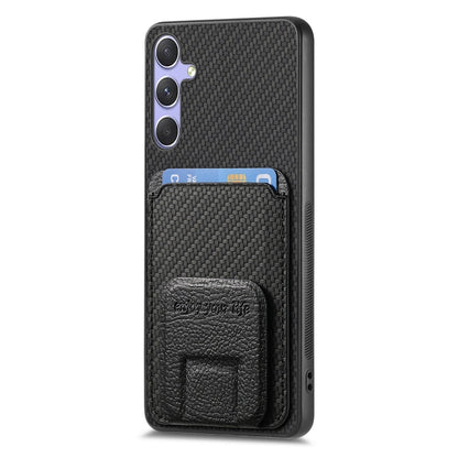 For Samsung Galaxy S25+ 5G Carbon Fiber Card Bag Fold Stand Phone Case(Black) - Galaxy S25+ 5G Cases by PMC Jewellery | Online Shopping South Africa | PMC Jewellery | Buy Now Pay Later Mobicred