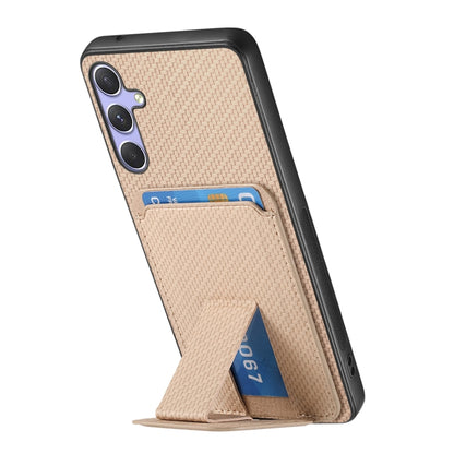 For Samsung Galaxy S25+ 5G Carbon Fiber Card Bag Fold Stand Phone Case(Khaki) - Galaxy S25+ 5G Cases by PMC Jewellery | Online Shopping South Africa | PMC Jewellery | Buy Now Pay Later Mobicred