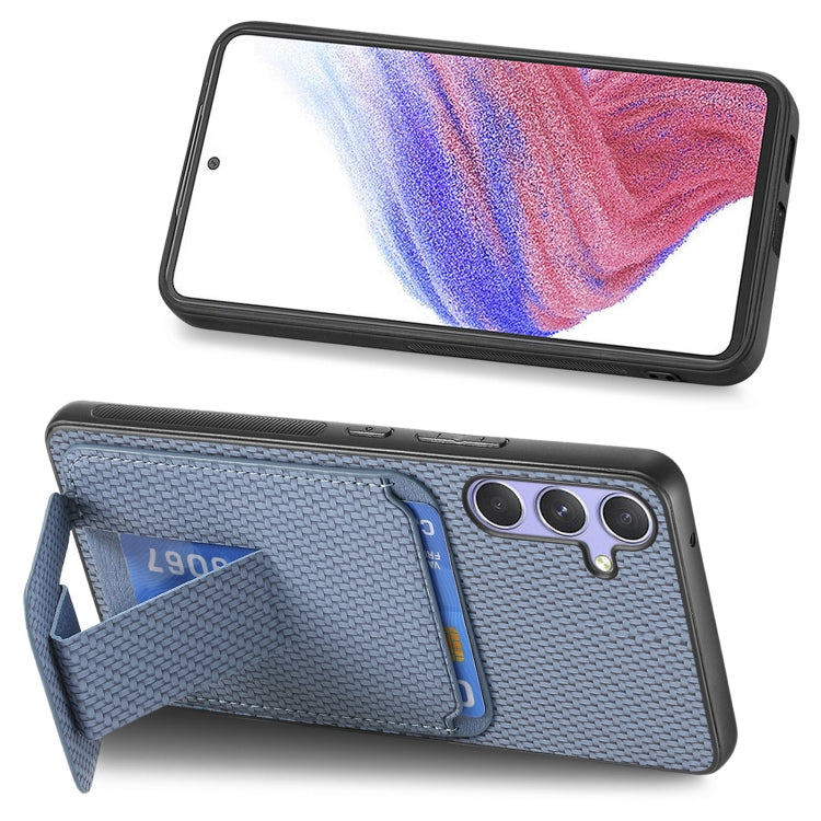 For Samsung Galaxy S25 Ultra 5G Carbon Fiber Card Bag Fold Stand Phone Case(Blue) - Galaxy S25 Ultra 5G Cases by PMC Jewellery | Online Shopping South Africa | PMC Jewellery | Buy Now Pay Later Mobicred