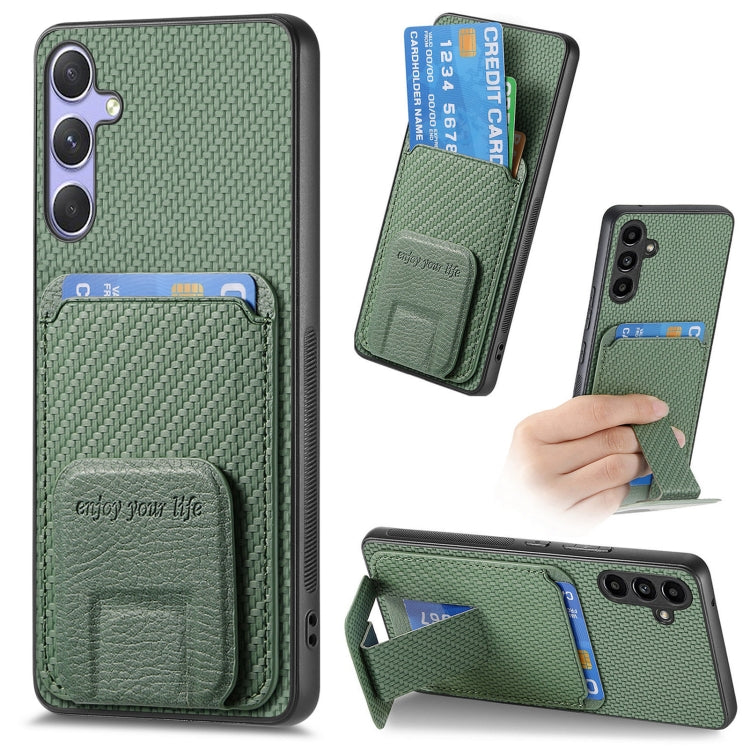 For Samsung Galaxy S25 Ultra 5G Carbon Fiber Card Bag Fold Stand Phone Case(Green) - Galaxy S25 Ultra 5G Cases by PMC Jewellery | Online Shopping South Africa | PMC Jewellery | Buy Now Pay Later Mobicred