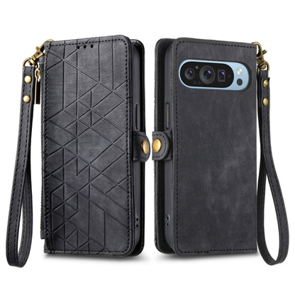 For Google Pixel 9 Geometric Zipper Wallet Side Buckle Leather Phone Case(Black) - Google Cases by PMC Jewellery | Online Shopping South Africa | PMC Jewellery | Buy Now Pay Later Mobicred