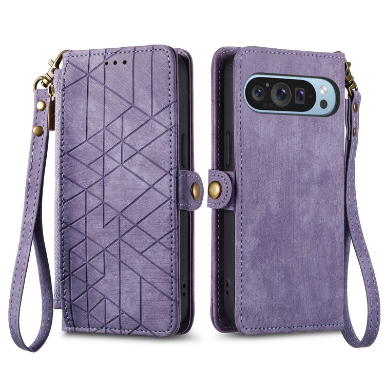 For Google Pixel 9 Geometric Zipper Wallet Side Buckle Leather Phone Case(Purple) - Google Cases by PMC Jewellery | Online Shopping South Africa | PMC Jewellery | Buy Now Pay Later Mobicred