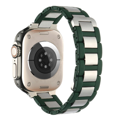 For Apple Watch Series 3 38mm Rubber Stainless Steel Magnetic Watch Band(Green+Silver) - Watch Bands by PMC Jewellery | Online Shopping South Africa | PMC Jewellery