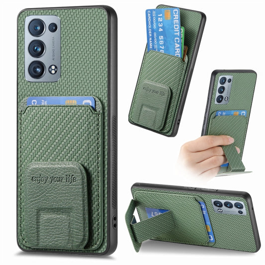 For OPPO Reno6 Pro 5G Carbon Fiber Card Bag Fold Stand Phone Case(Green) - OPPO Cases by PMC Jewellery | Online Shopping South Africa | PMC Jewellery | Buy Now Pay Later Mobicred