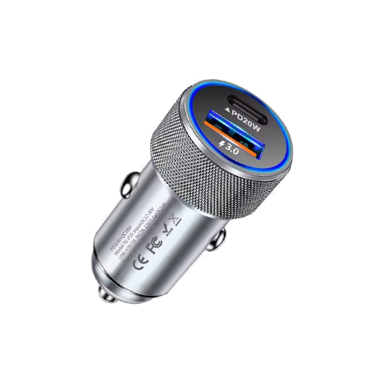 P19 Metal PD20W USB-C + QC18W USB Dual Port Car Charger(Silver Gray) - Car Charger by PMC Jewellery | Online Shopping South Africa | PMC Jewellery | Buy Now Pay Later Mobicred