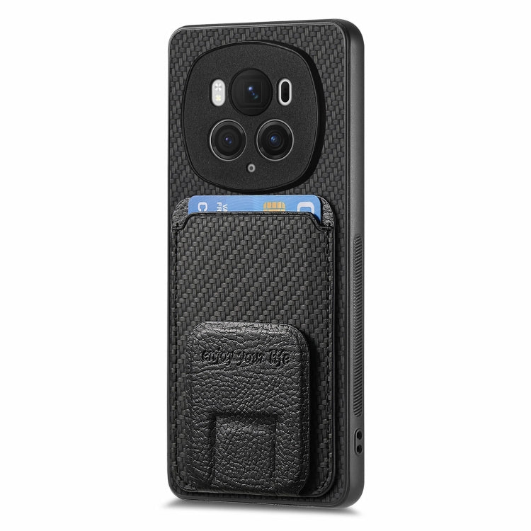 For Honor Magic6 Pro Carbon Fiber Card Bag Fold Stand Phone Case(Black) - Honor Cases by PMC Jewellery | Online Shopping South Africa | PMC Jewellery | Buy Now Pay Later Mobicred