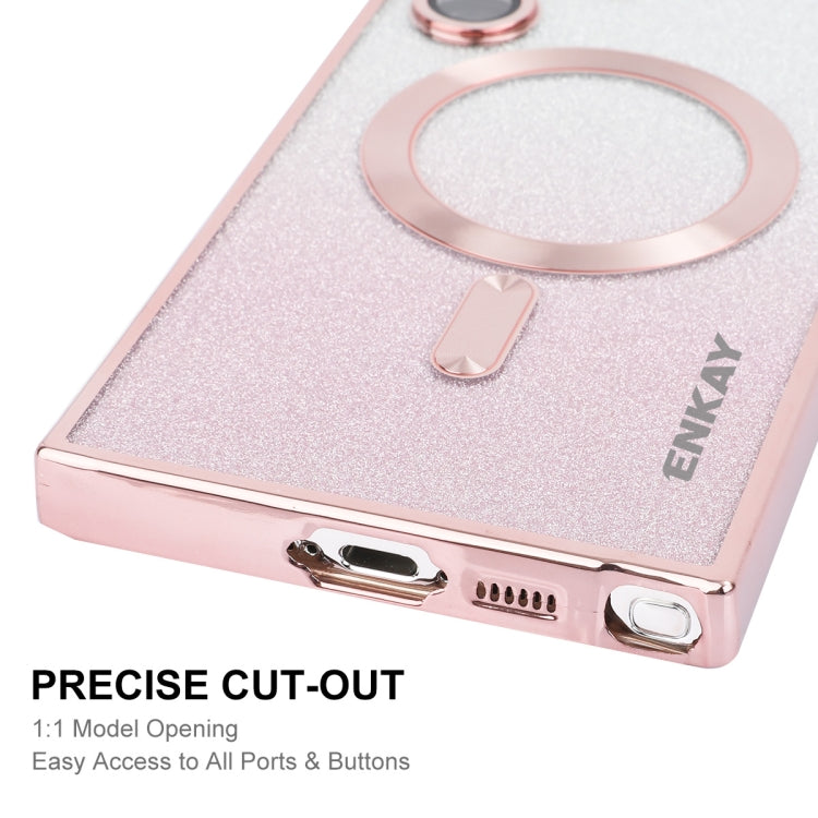 For Samsung Galaxy S24 Ultra 5G ENKAY Hat-Prince Magnetic Glitter Plated TPU Phone Case with Lens Film(Pink) - Galaxy Phone Cases by ENKAY | Online Shopping South Africa | PMC Jewellery | Buy Now Pay Later Mobicred