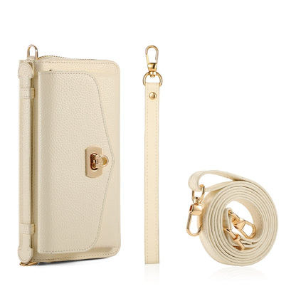 For Samsung Galaxy S24 5G Crossbody Multi-functional Zipper Wallet Litchi Leather Phone Case(Beige) - Galaxy S24 5G Cases by PMC Jewellery | Online Shopping South Africa | PMC Jewellery | Buy Now Pay Later Mobicred