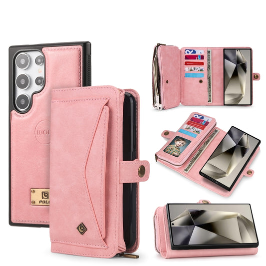 For Samsung Galaxy S24+ 5G Multi-functional Zipper Wallet Leather Phone Case(Pink) - Galaxy S24+ 5G Cases by PMC Jewellery | Online Shopping South Africa | PMC Jewellery | Buy Now Pay Later Mobicred