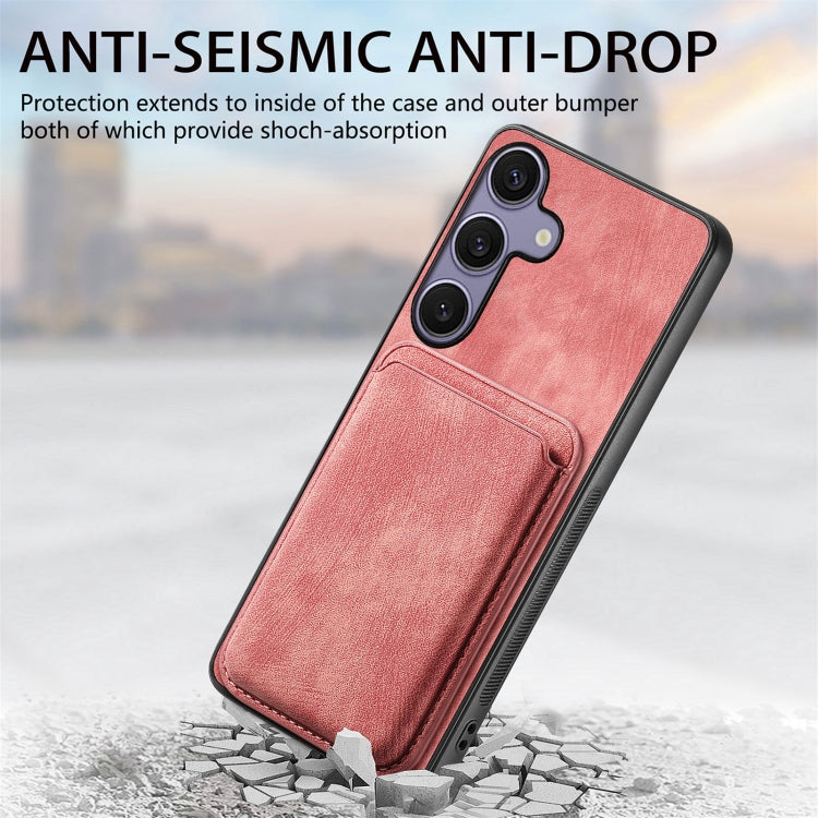 For Samsung Galaxy S25 5G Retro Leather Card Bag Magnetic Phone Case(Pink) - Galaxy S25 5G Cases by PMC Jewellery | Online Shopping South Africa | PMC Jewellery | Buy Now Pay Later Mobicred