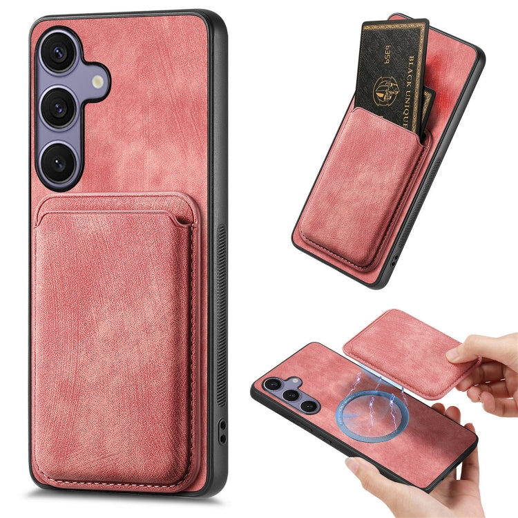 For Samsung Galaxy S25+ 5G Retro Leather Card Bag Magnetic Phone Case(Pink) - Galaxy S25+ 5G Cases by PMC Jewellery | Online Shopping South Africa | PMC Jewellery | Buy Now Pay Later Mobicred