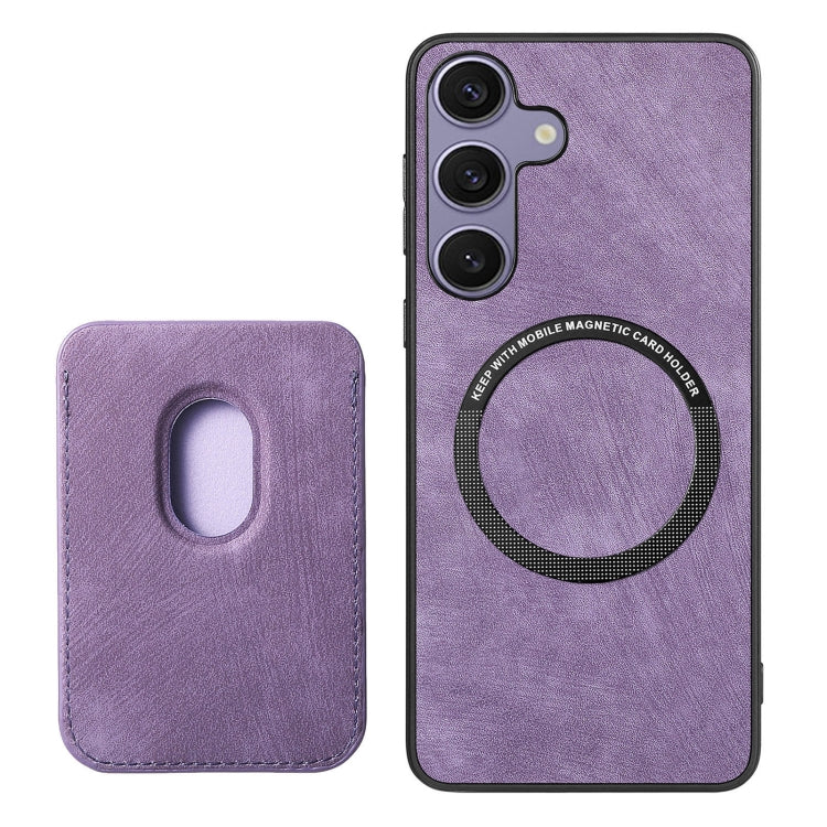 For Samsung Galaxy S25+ 5G Retro Leather Card Bag Magnetic Phone Case(Purple) - Galaxy S25+ 5G Cases by PMC Jewellery | Online Shopping South Africa | PMC Jewellery | Buy Now Pay Later Mobicred