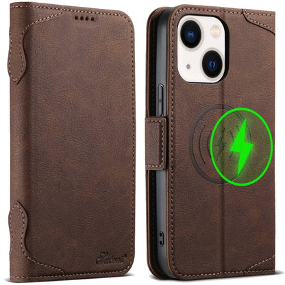 For iPhone 13 SUTENI J07 Multifunctional Horizontal Flip Magsafe Leather Phone Case(Brown) - iPhone 13 Cases by Suteni | Online Shopping South Africa | PMC Jewellery | Buy Now Pay Later Mobicred