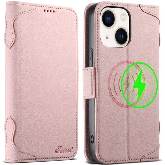 For iPhone 13 SUTENI J07 Multifunctional Horizontal Flip Magsafe Leather Phone Case(Pink) - iPhone 13 Cases by Suteni | Online Shopping South Africa | PMC Jewellery | Buy Now Pay Later Mobicred