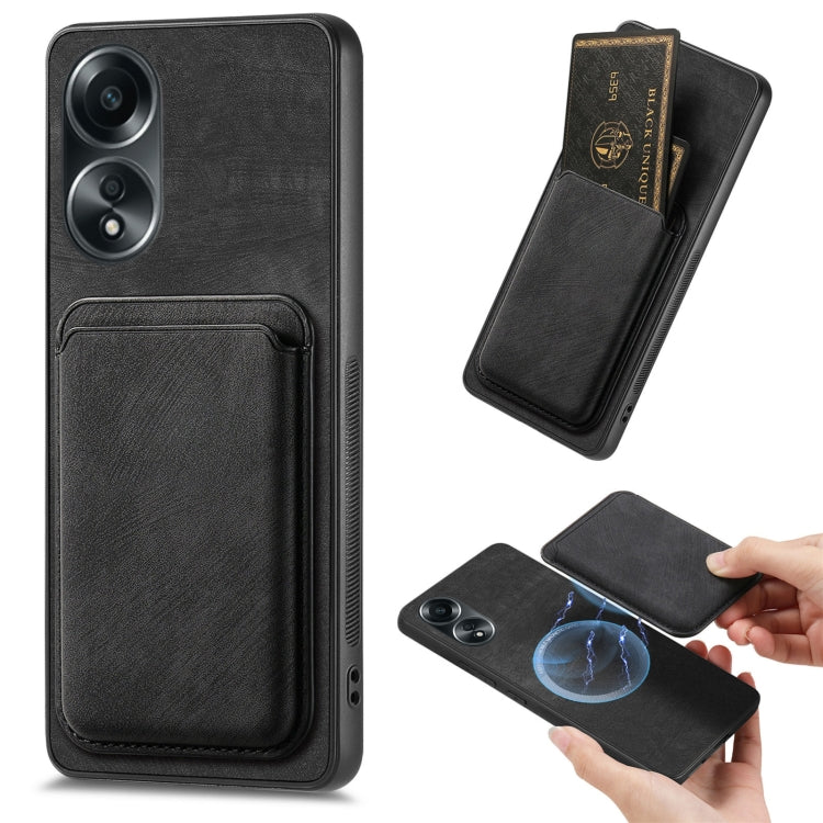 For OPPO A58 4G Retro Leather Card Bag Magnetic Phone Case(Black) - OPPO Cases by PMC Jewellery | Online Shopping South Africa | PMC Jewellery | Buy Now Pay Later Mobicred
