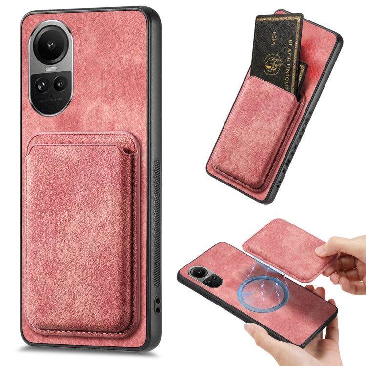 For OPPO Reno10 Global Retro Leather Card Bag Magnetic Phone Case(Pink) - OPPO Cases by PMC Jewellery | Online Shopping South Africa | PMC Jewellery | Buy Now Pay Later Mobicred