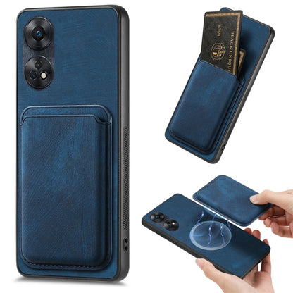 For OPPO Reno8 T 4G Retro Leather Card Bag Magnetic Phone Case(Blue) - OPPO Cases by PMC Jewellery | Online Shopping South Africa | PMC Jewellery | Buy Now Pay Later Mobicred