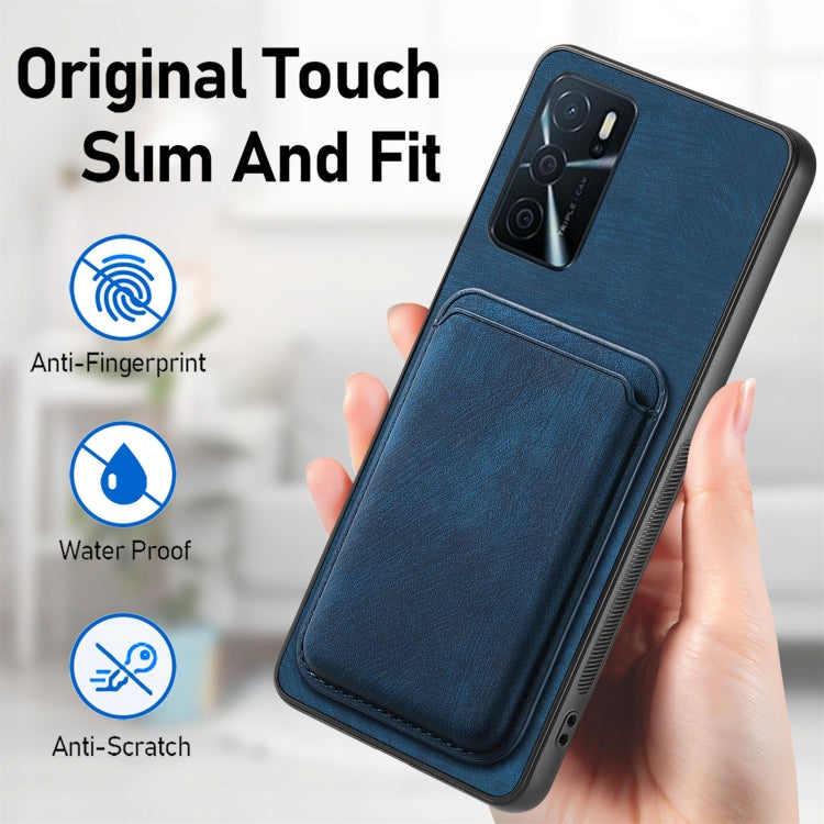 For OPPO Reno8 T 5G Retro Leather Card Bag Magnetic Phone Case(Blue) - OPPO Cases by PMC Jewellery | Online Shopping South Africa | PMC Jewellery | Buy Now Pay Later Mobicred