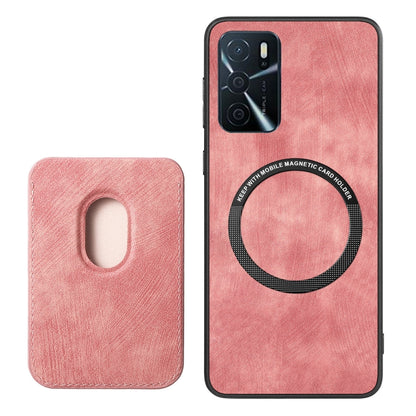 For OPPO Reno8 T 5G Retro Leather Card Bag Magnetic Phone Case(Pink) - OPPO Cases by PMC Jewellery | Online Shopping South Africa | PMC Jewellery | Buy Now Pay Later Mobicred