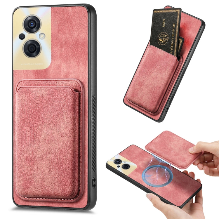 For OPPO Reno8 Z Retro Leather Card Bag Magnetic Phone Case(Pink) - OPPO Cases by PMC Jewellery | Online Shopping South Africa | PMC Jewellery | Buy Now Pay Later Mobicred