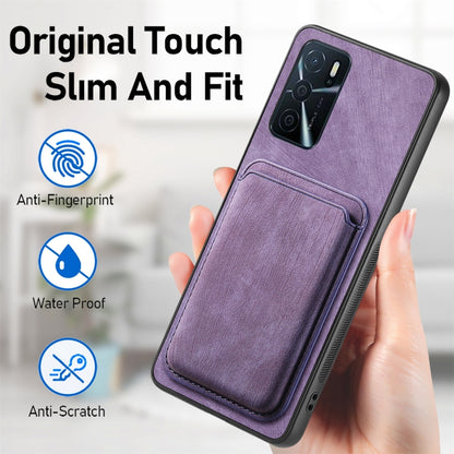 For OPPO Reno9 5G Retro Leather Card Bag Magnetic Phone Case(Purple) - OPPO Cases by PMC Jewellery | Online Shopping South Africa | PMC Jewellery | Buy Now Pay Later Mobicred