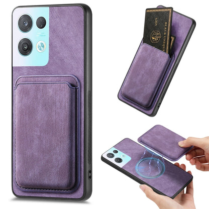 For OPPO Reno8 Pro 5G Retro Leather Card Bag Magnetic Phone Case(Purple) - OPPO Cases by PMC Jewellery | Online Shopping South Africa | PMC Jewellery | Buy Now Pay Later Mobicred