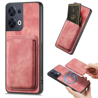 For OPPO Reno8 5G Retro Leather Card Bag Magnetic Phone Case(Pink) - OPPO Cases by PMC Jewellery | Online Shopping South Africa | PMC Jewellery | Buy Now Pay Later Mobicred