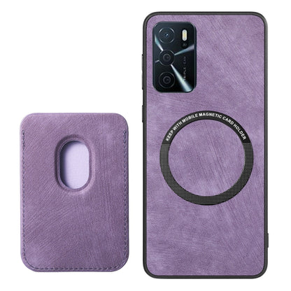 For OPPO Reno8 5G Retro Leather Card Bag Magnetic Phone Case(Purple) - OPPO Cases by PMC Jewellery | Online Shopping South Africa | PMC Jewellery | Buy Now Pay Later Mobicred