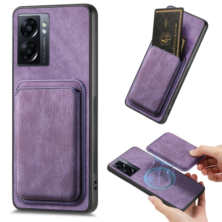 For OPPO A57 5G Retro Leather Card Bag Magnetic Phone Case(Purple) - OPPO Cases by PMC Jewellery | Online Shopping South Africa | PMC Jewellery | Buy Now Pay Later Mobicred