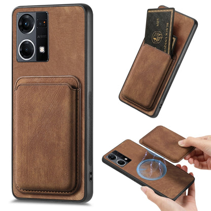 For OPPO Reno7 4G Retro Leather Card Bag Magnetic Phone Case(Brown) - OPPO Cases by PMC Jewellery | Online Shopping South Africa | PMC Jewellery | Buy Now Pay Later Mobicred