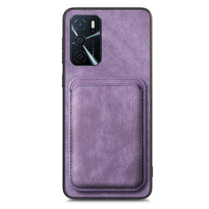For OPPO Reno7 4G Retro Leather Card Bag Magnetic Phone Case(Purple) - OPPO Cases by PMC Jewellery | Online Shopping South Africa | PMC Jewellery | Buy Now Pay Later Mobicred