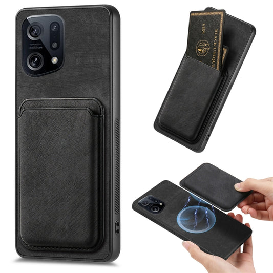 For OPPO Find X5 Retro Leather Card Bag Magnetic Phone Case(Black) - OPPO Cases by PMC Jewellery | Online Shopping South Africa | PMC Jewellery | Buy Now Pay Later Mobicred