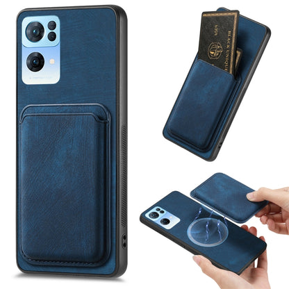 For OPPO Reno7 Pro 5G Retro Leather Card Bag Magnetic Phone Case(Blue) - OPPO Cases by PMC Jewellery | Online Shopping South Africa | PMC Jewellery | Buy Now Pay Later Mobicred