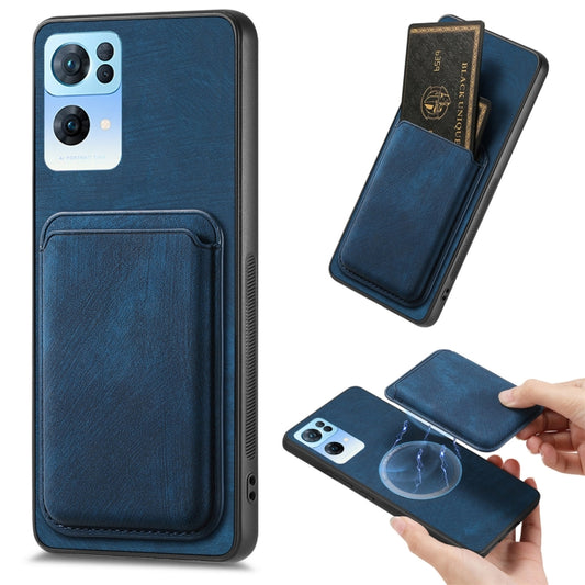 For OPPO Reno7 Pro 5G Retro Leather Card Bag Magnetic Phone Case(Blue) - OPPO Cases by PMC Jewellery | Online Shopping South Africa | PMC Jewellery | Buy Now Pay Later Mobicred