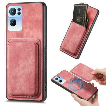 For OPPO Reno7 Pro 5G Retro Leather Card Bag Magnetic Phone Case(Pink) - OPPO Cases by PMC Jewellery | Online Shopping South Africa | PMC Jewellery | Buy Now Pay Later Mobicred