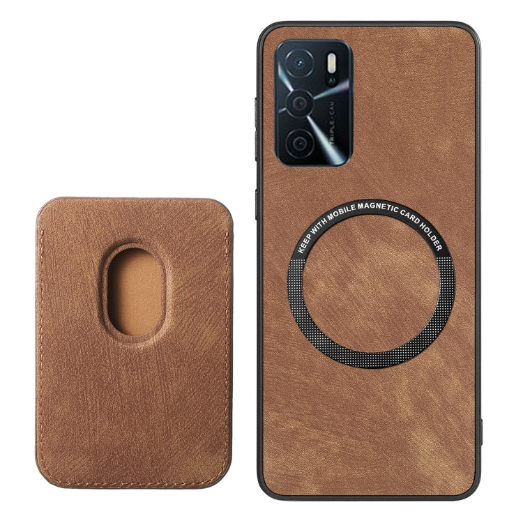 For OPPO Reno7 5G Retro Leather Card Bag Magnetic Phone Case(Brown) - OPPO Cases by PMC Jewellery | Online Shopping South Africa | PMC Jewellery | Buy Now Pay Later Mobicred