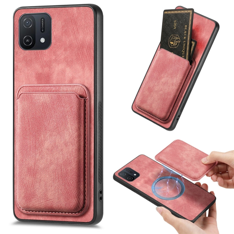 For OPPO A16K Retro Leather Card Bag Magnetic Phone Case(Pink) - OPPO Cases by PMC Jewellery | Online Shopping South Africa | PMC Jewellery | Buy Now Pay Later Mobicred