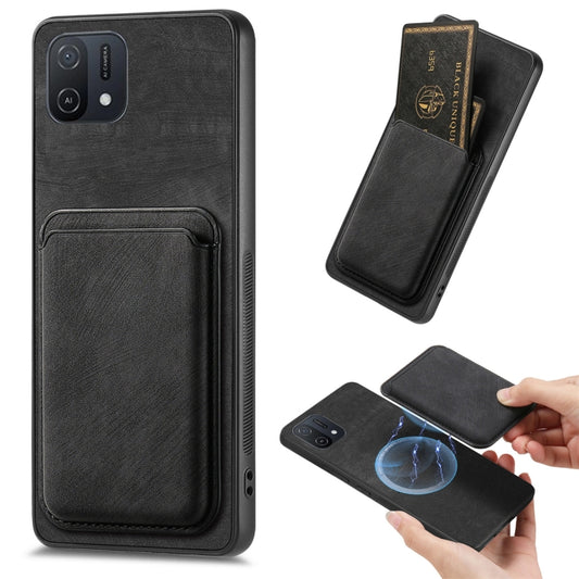 For OPPO A16K Retro Leather Card Bag Magnetic Phone Case(Black) - OPPO Cases by PMC Jewellery | Online Shopping South Africa | PMC Jewellery | Buy Now Pay Later Mobicred