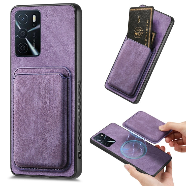 For OPPO A16 Retro Leather Card Bag Magnetic Phone Case(Purple) - OPPO Cases by PMC Jewellery | Online Shopping South Africa | PMC Jewellery | Buy Now Pay Later Mobicred