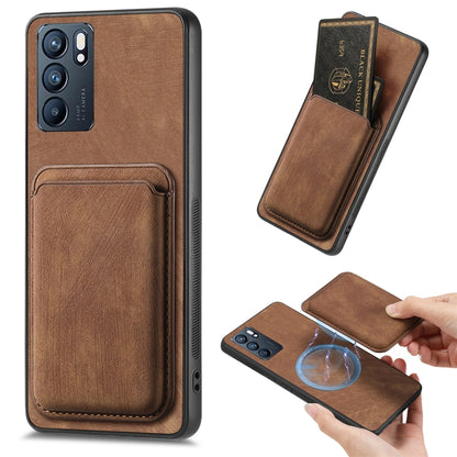 For OPPO Reno6 5G Retro Leather Card Bag Magnetic Phone Case(Brown) - OPPO Cases by PMC Jewellery | Online Shopping South Africa | PMC Jewellery | Buy Now Pay Later Mobicred